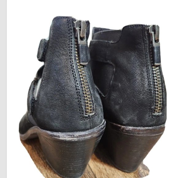 Eileen Fisher List Black Leather Peep Toe Ankle Booties - Picture 13 of 16